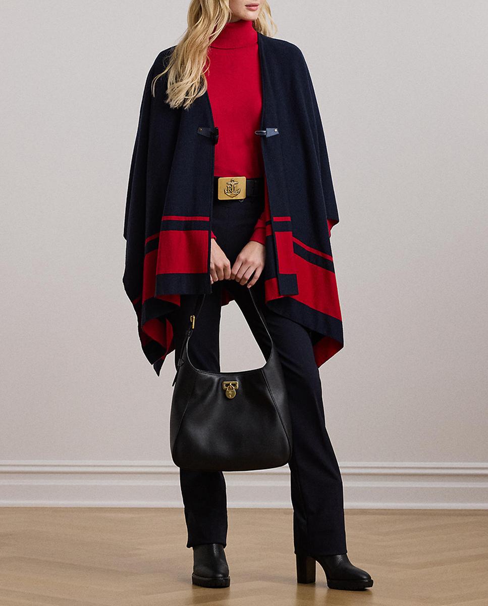 Imagen 0 de Poncho de mujer liso con franja a contraste