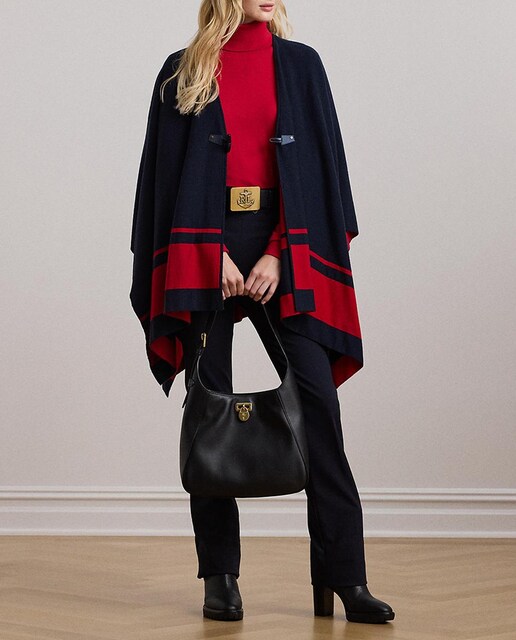 Imagen 0 de Poncho de mujer liso con franja a contraste