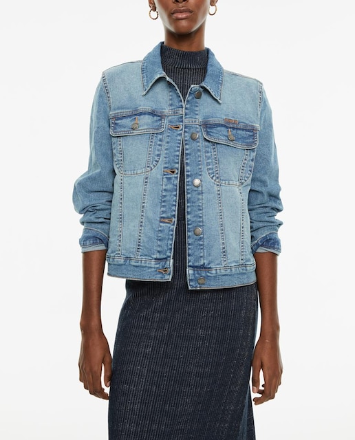 Imagen 0 de Cazadora de mujer denim manga larga con cuello camisero y botones plata