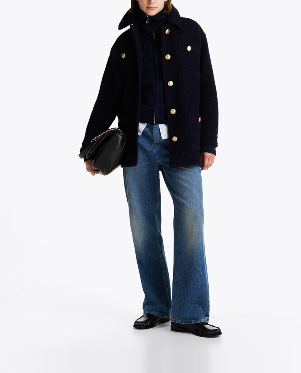 Imagen 0 de Chaqueta de mujer de punto con cuello camisero y botones dorados