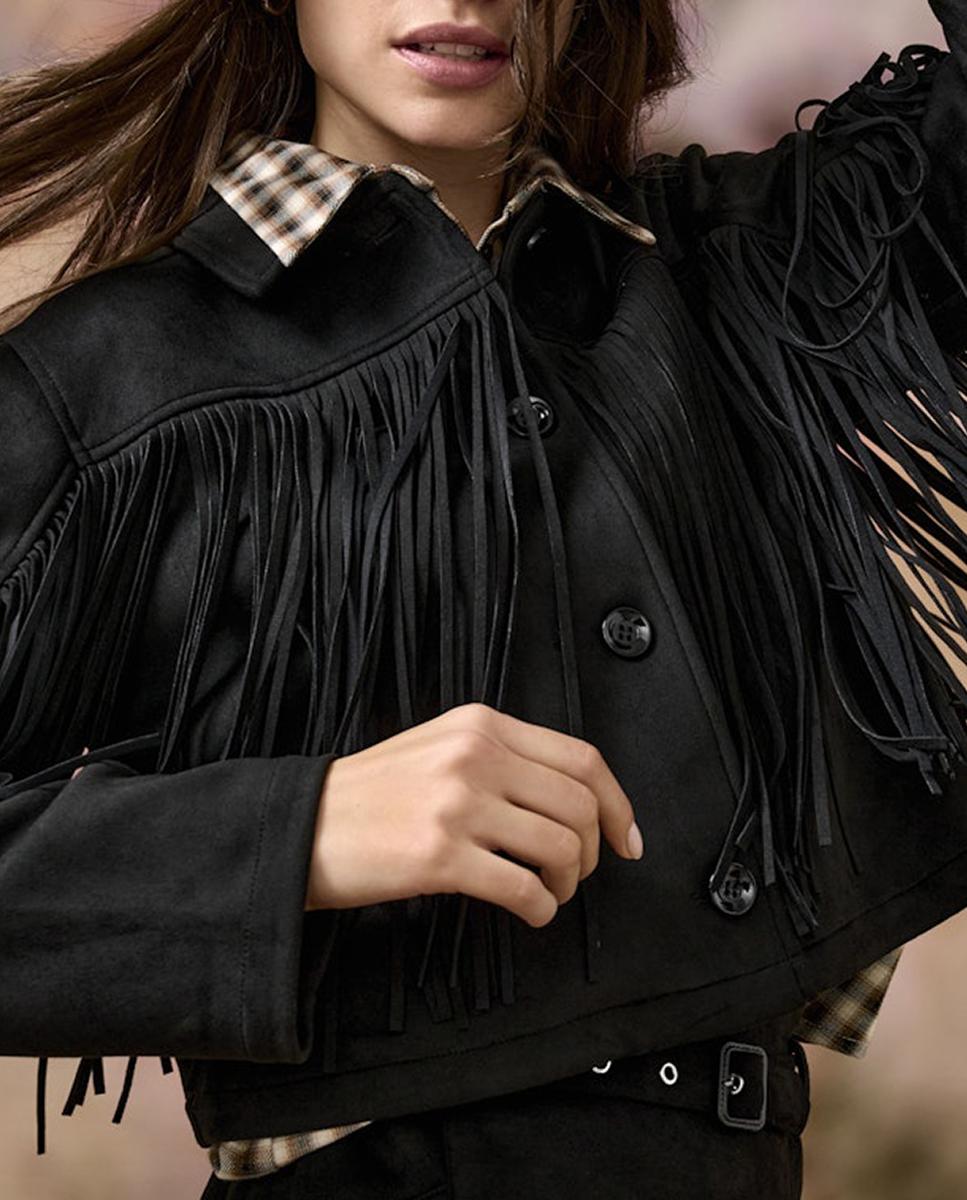 Imagen 0 de Chaqueta de mujer efecto ante con flecos