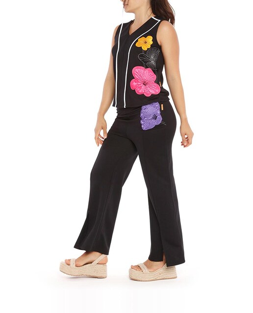 Imagen 0 de Pantalón de mujer con cinturilla elástica y bordado en delantero