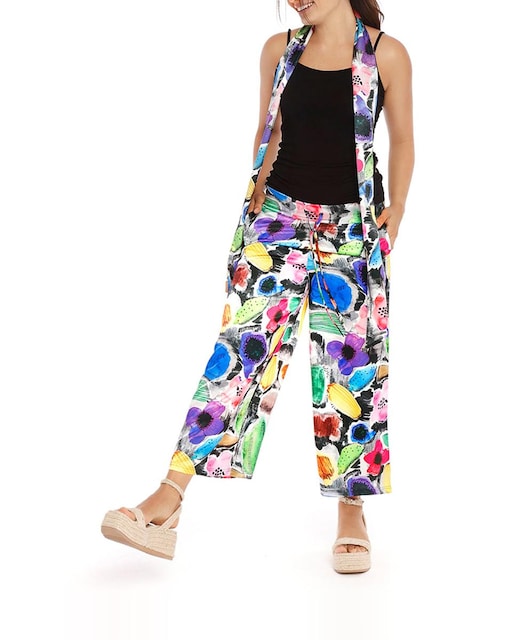 Imagen 0 de Pantalón de mujer estampado con cinturilla elástica y bolsillos