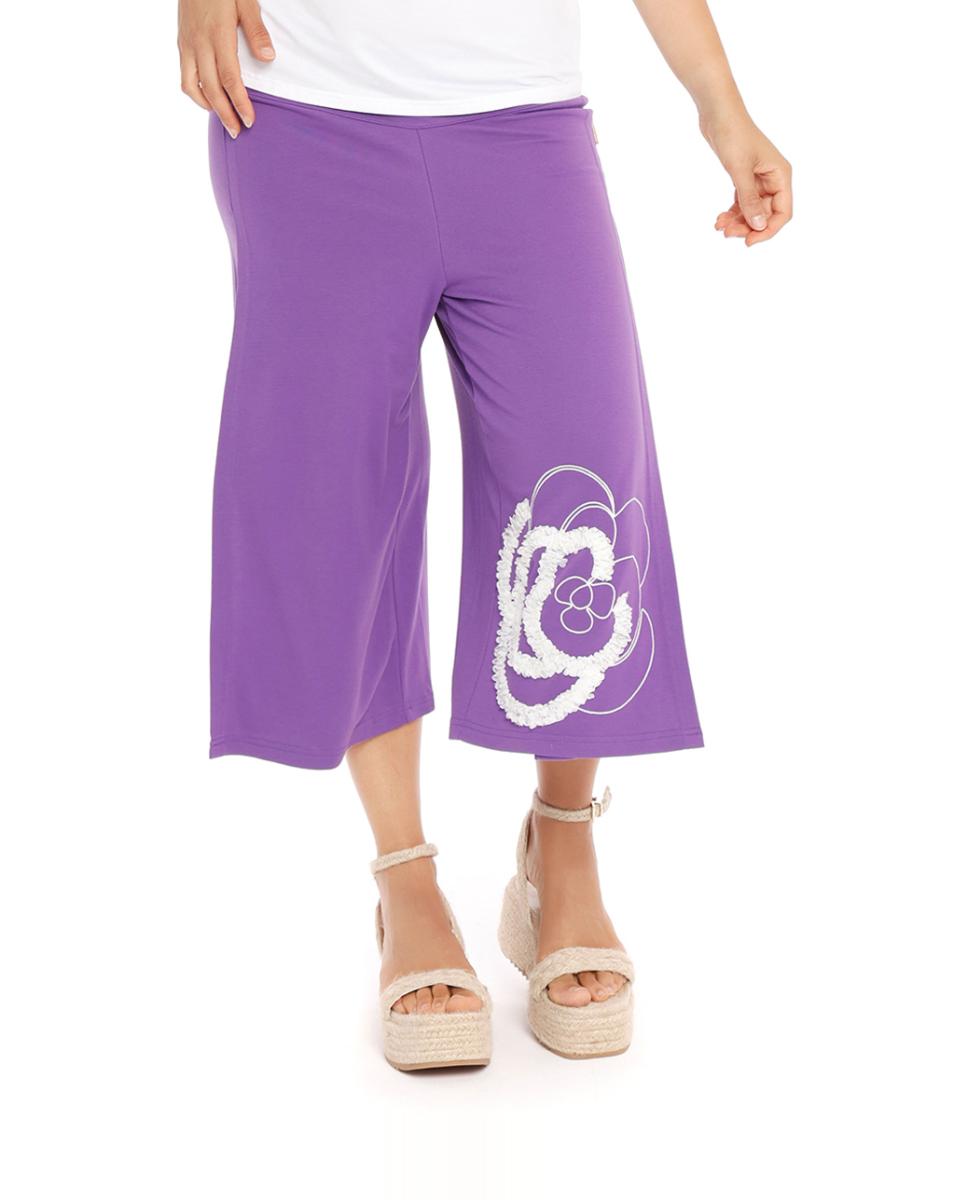 Imagen 0 de Pantalón de mujer palazzo con cinturilla elástica y bordado en el delantero