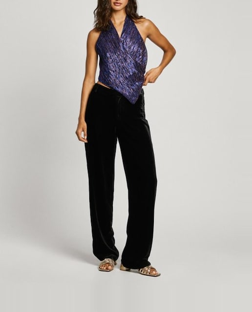 Imagen 0 de Pantalón recto de mujer de terciopelo y cintura media
