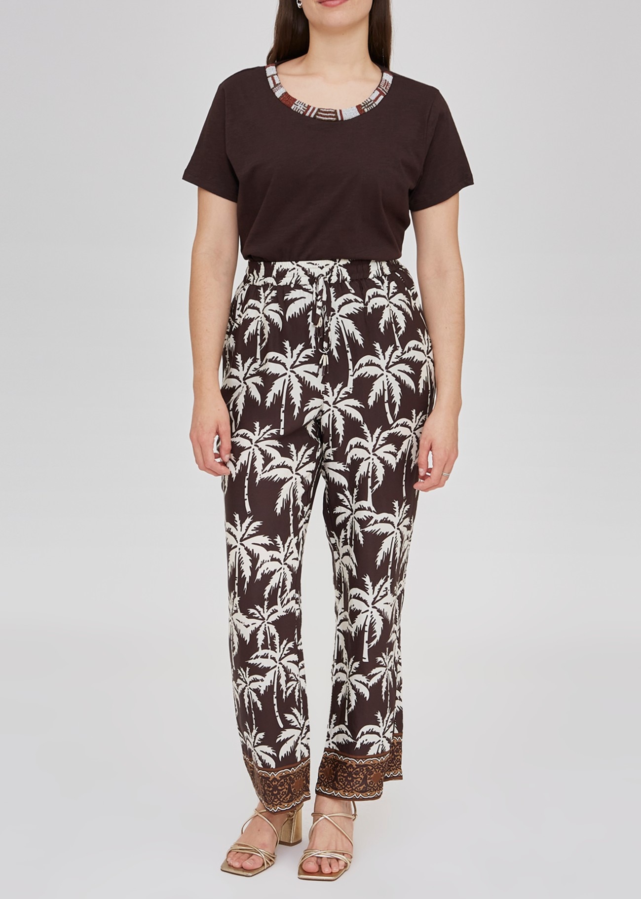 Imagen 0 de Pantalón de mujer recto estampado con cintura elastica