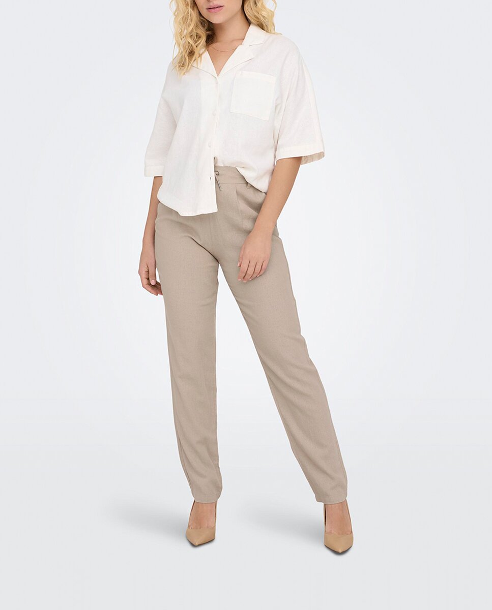 Imagen 0 de Pantalón largo de mujer de lino con cintura elástica