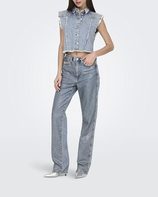 Imagen 0 de Vaquero largo de mujer recto con detalles brillo