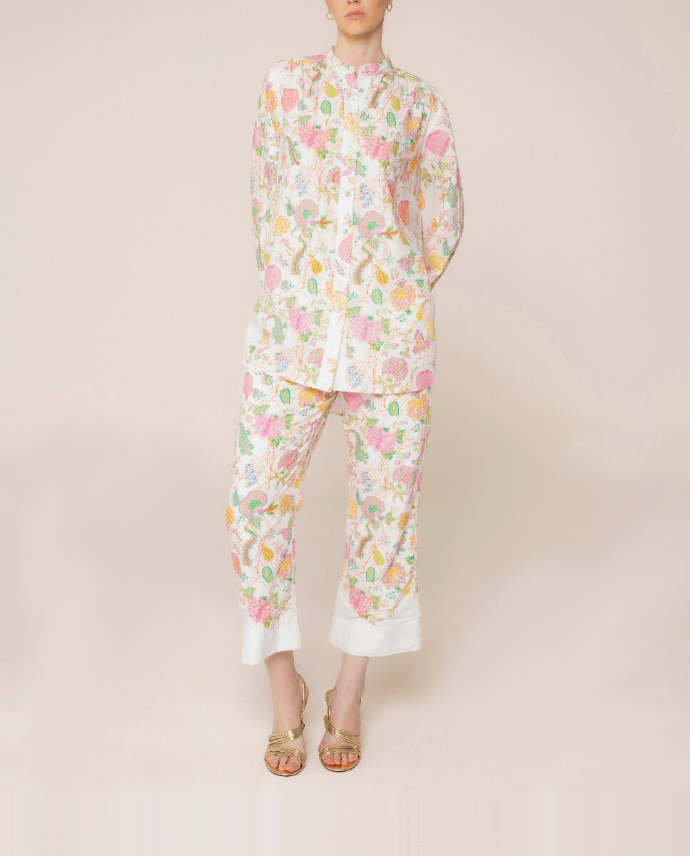 Imagen 0 de Pantalones de campana de mujer con flare bordado y estampado floral