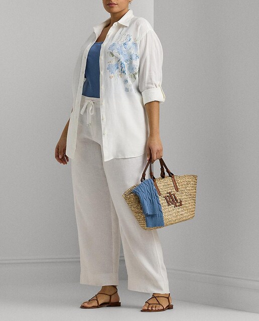 Imagen 0 de Pantalones anchos de mujer talla grande de lino