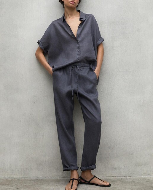 Imagen 0 de Pantalón de mujer relaxed fit de lino