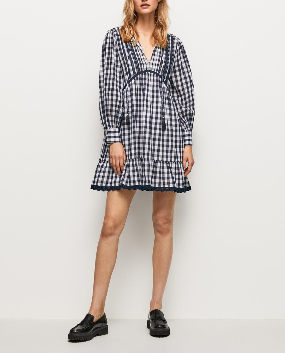 Vestido de cuadros vichy con volantes en bajo — oferta en Primeriti