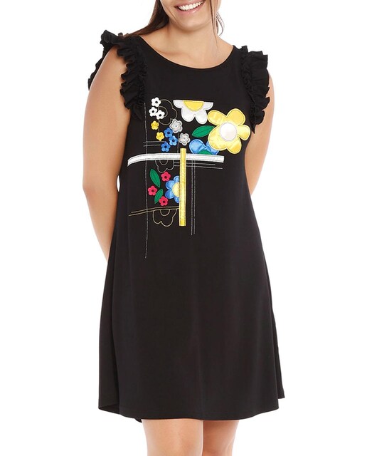 Imagen 0 de Vestido en punto roma con ruffles en la sisa y bordado en delantero