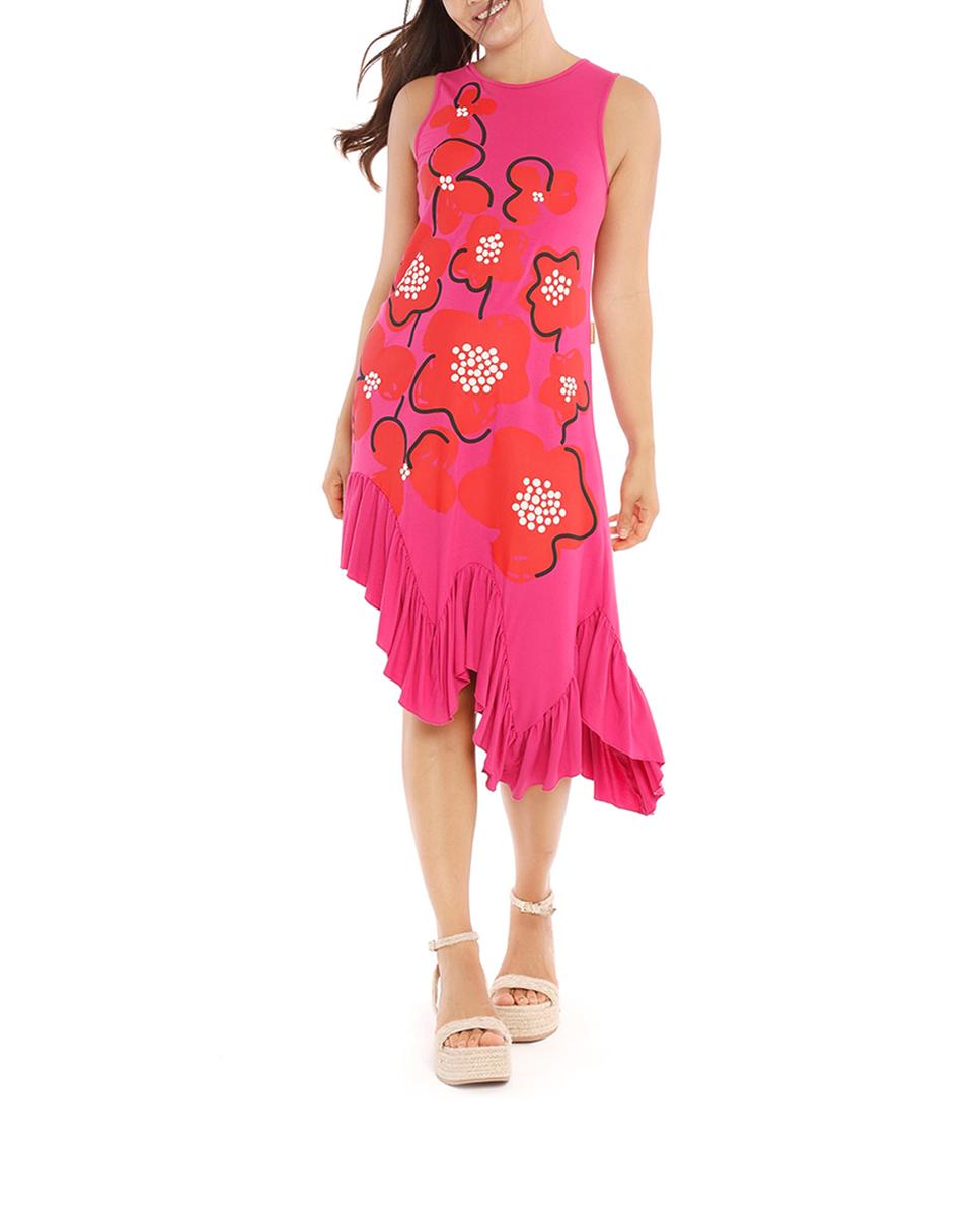 Imagen 0 de Vestido fluido sin mangas y con bajo asimétrico