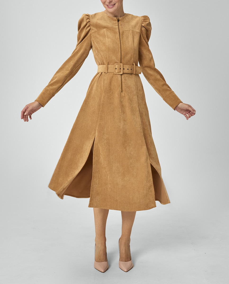 Imagen 0 de Vestido camel Filipa manga abullonada