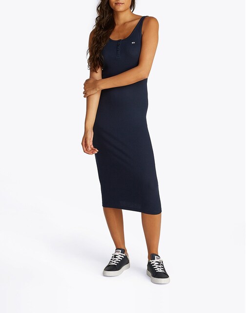 Imagen 0 de Vestido de tirantes largo de canalé con logo bordado