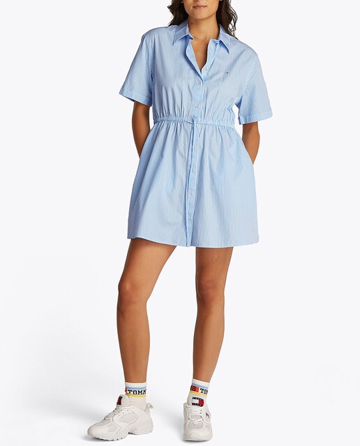 Imagen 0 de Minivestido de mujer tipo camisa con manga corta y de rayas