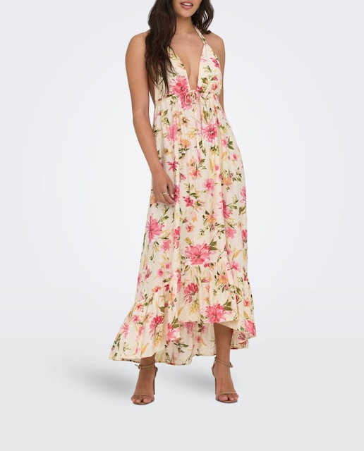 Imagen 0 de Vestido largo estampado con cuello halter de mujer