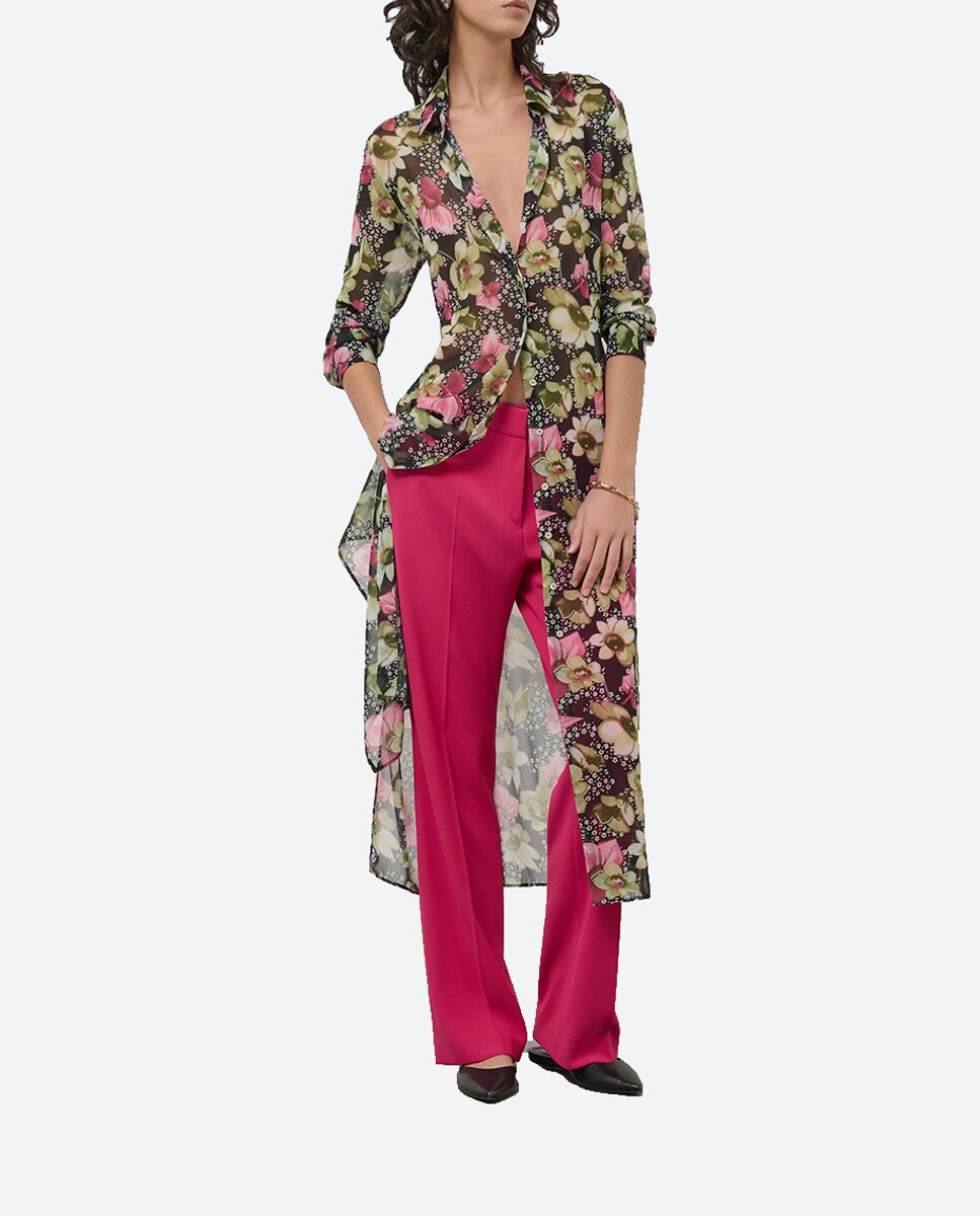 Imagen 0 de Vestido camisero midi manga larga crepe georgette estampado floral