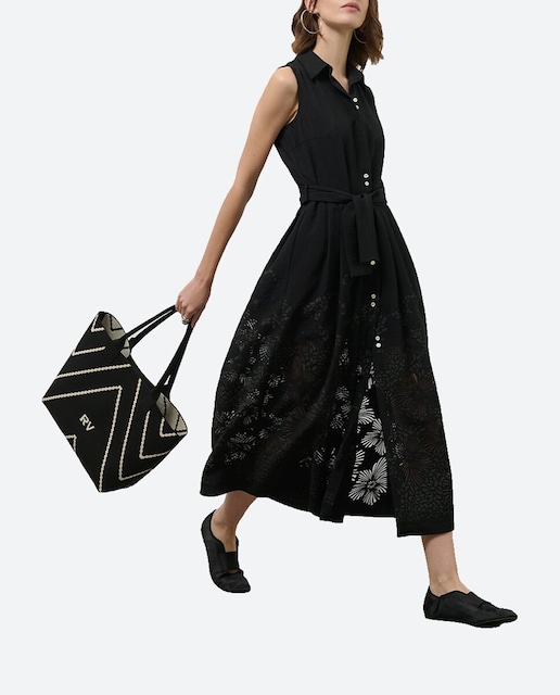 Imagen 0 de Vestido midi camisero con diseño floral en devoré