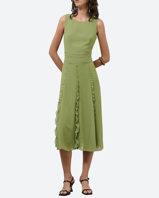 Imagen 0 de Vestido de mujer midi sin mangas con volantes en crepe georgette