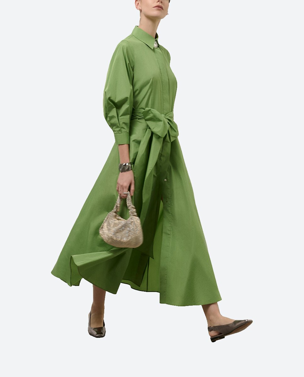 Imagen 0 de Vestido camisero midi manga larga tafeta