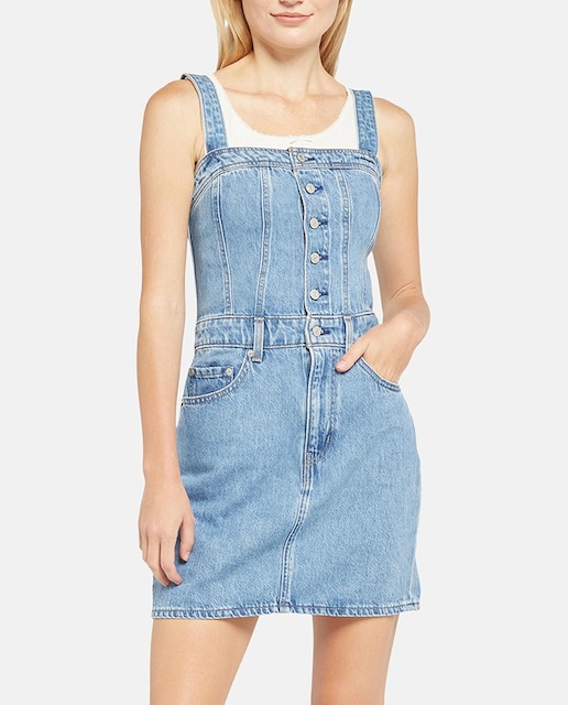 Imagen 0 de Vestido vaquero corto de tirantes y botones