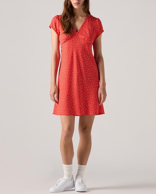 Imagen 0 de Vestido corto de manga corta escote pico