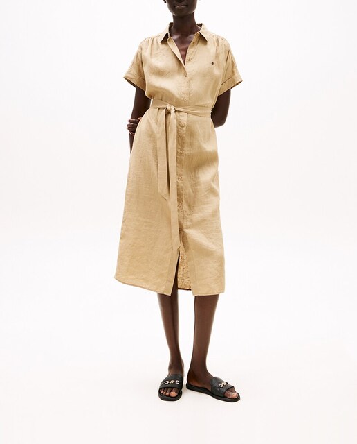 Imagen 0 de Vestido midi de lino de manga corta