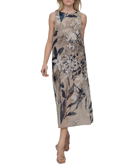 Imagen 0 de Vestido midi de cuello barco sin mangas