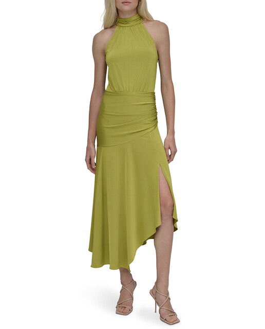 Imagen 0 de Vestido midi de cuello halter corte asimetrico