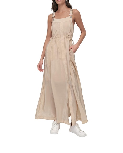 Imagen 0 de Vestido largo de tirantes con frunce en la cintura