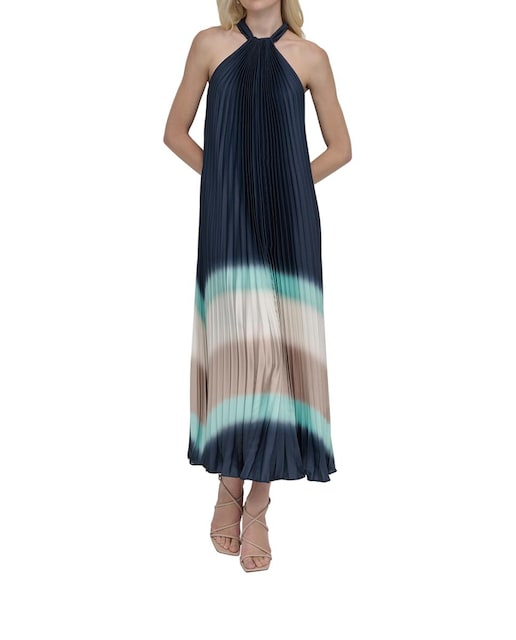 Imagen 0 de Vestido largo plisado con cuello halter