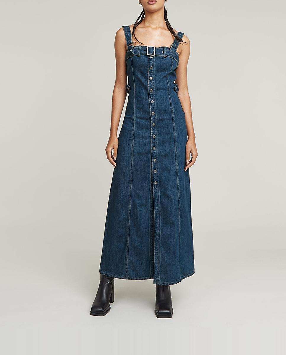 Imagen 0 de Vestido Denim Snap extralargo y pronunciado por detras
