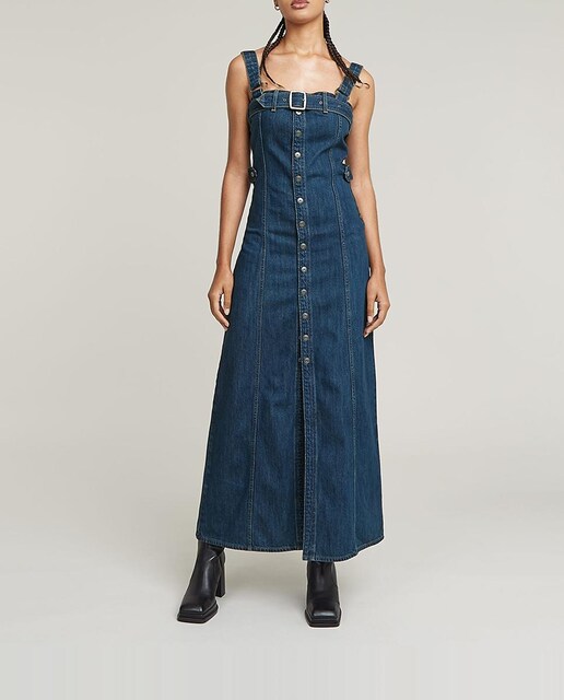 Imagen 0 de Vestido Denim Snap extralargo y pronunciado por detras