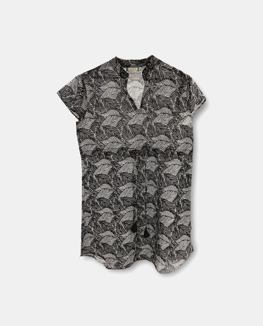 Imagen 0 de Caftán corto de algodón con estampado tropical blanco y negro
