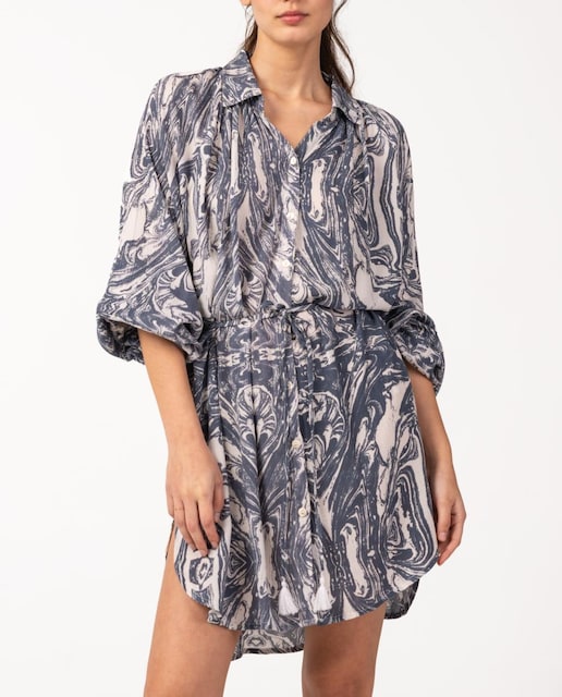 Imagen 0 de Vestido camisero de mujer en algodón con mangas abullonadas