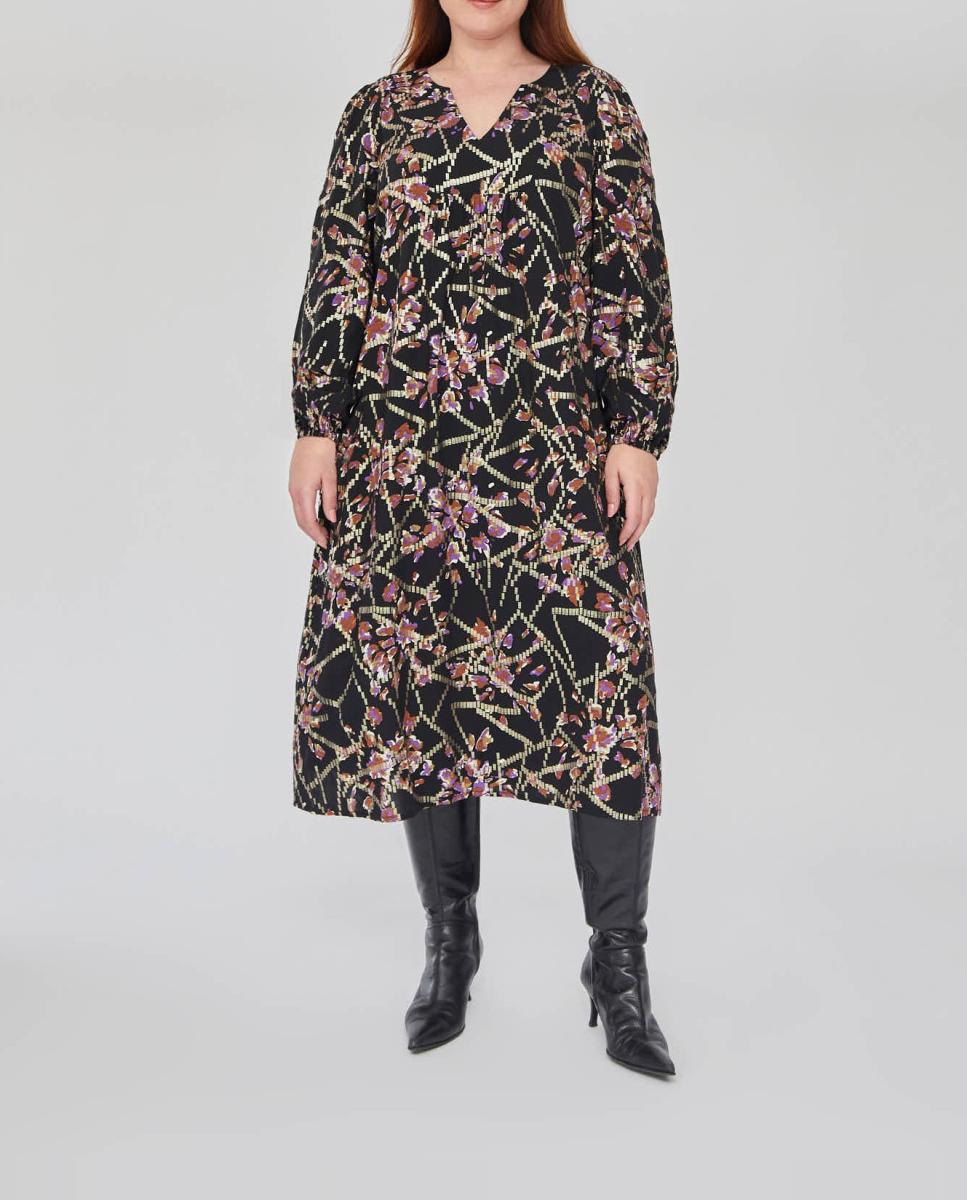 Imagen 0 de Vestido largo midi con tejido hilo metalico