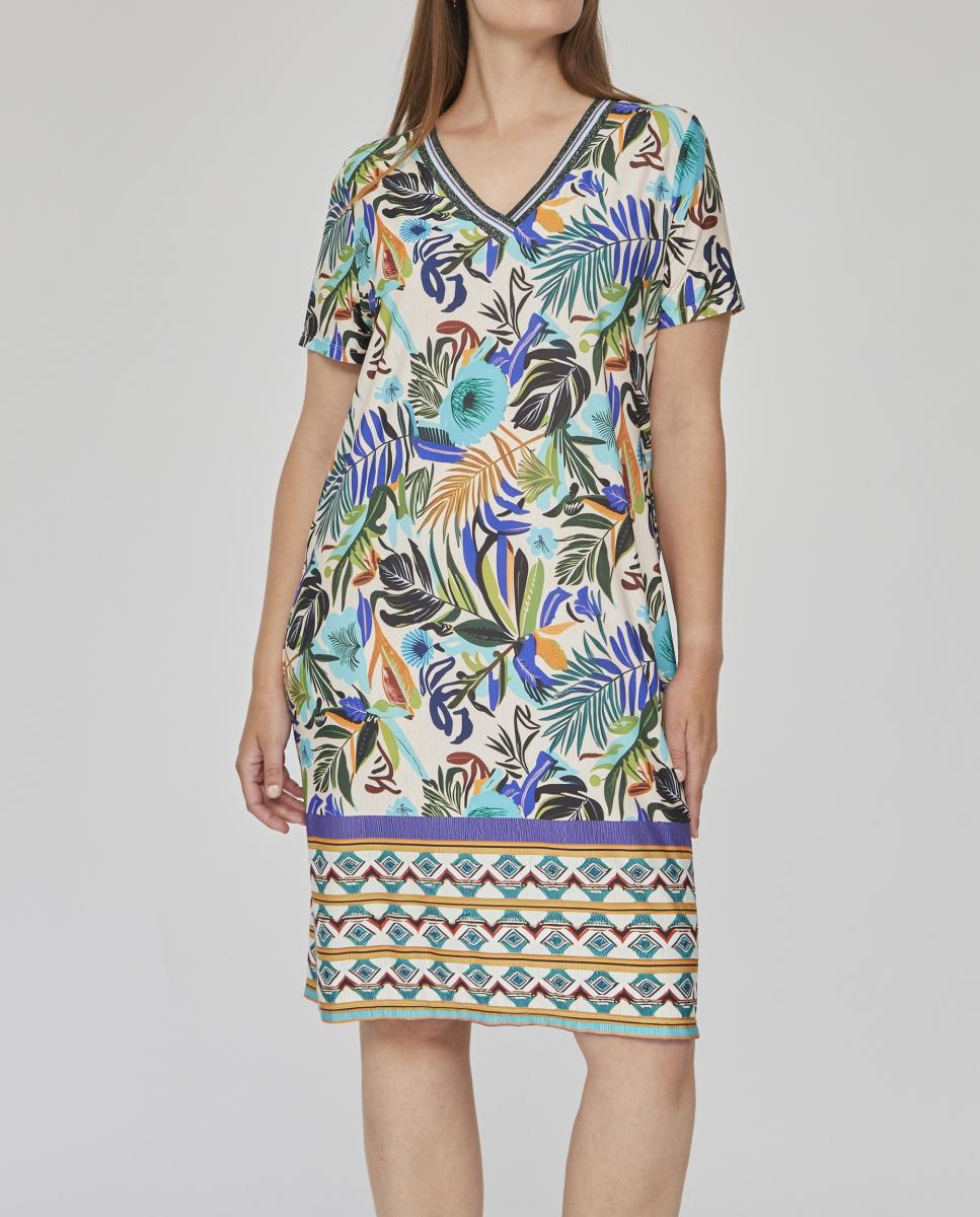 Imagen 0 de Vestido punto estampado escote pico