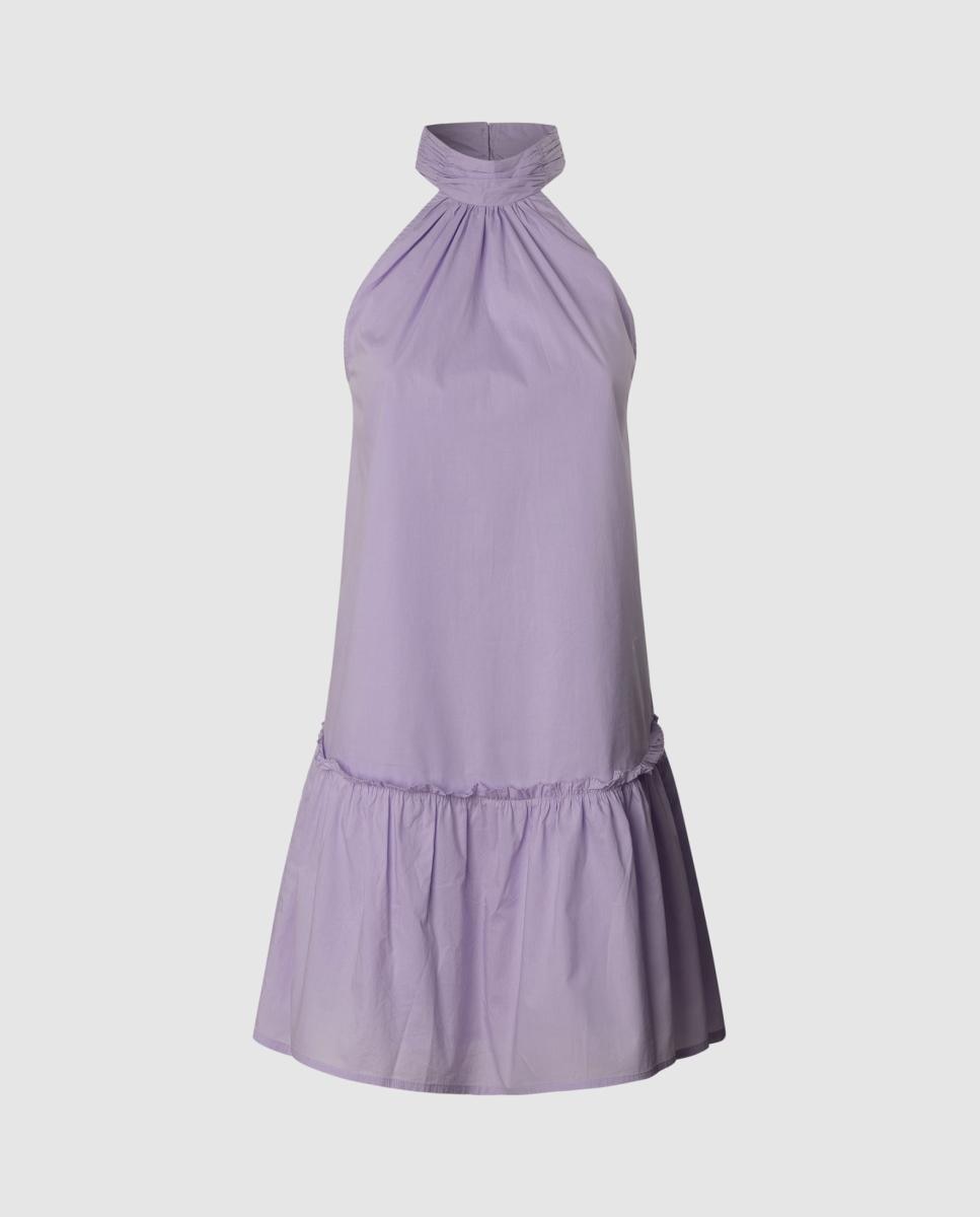 Imagen 0 de Vestido de mujer corto en popelín con cuello halter