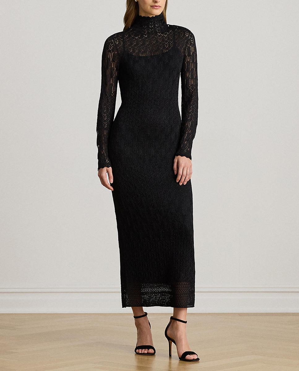 Imagen 0 de Vestido largo con transparencias con cuello cisne