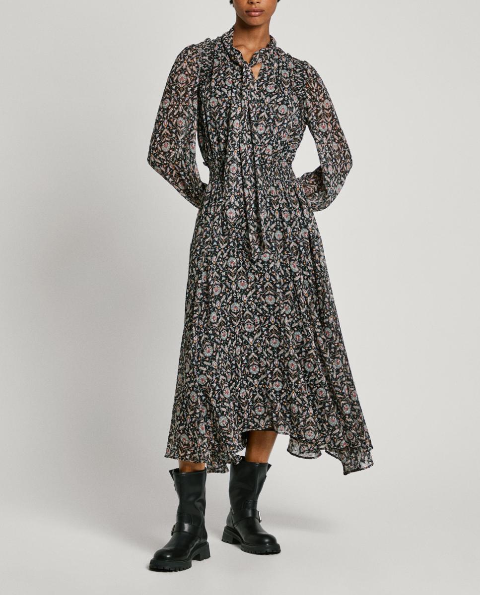 Imagen 0 de Vestido de mujer gasa plumeti puños fruncidos