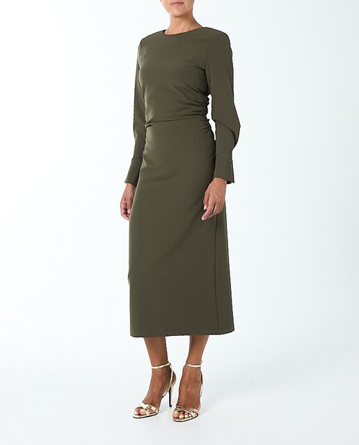 Imagen 0 de Vestido de corte ajustado con pliegues en cintura y manga larga