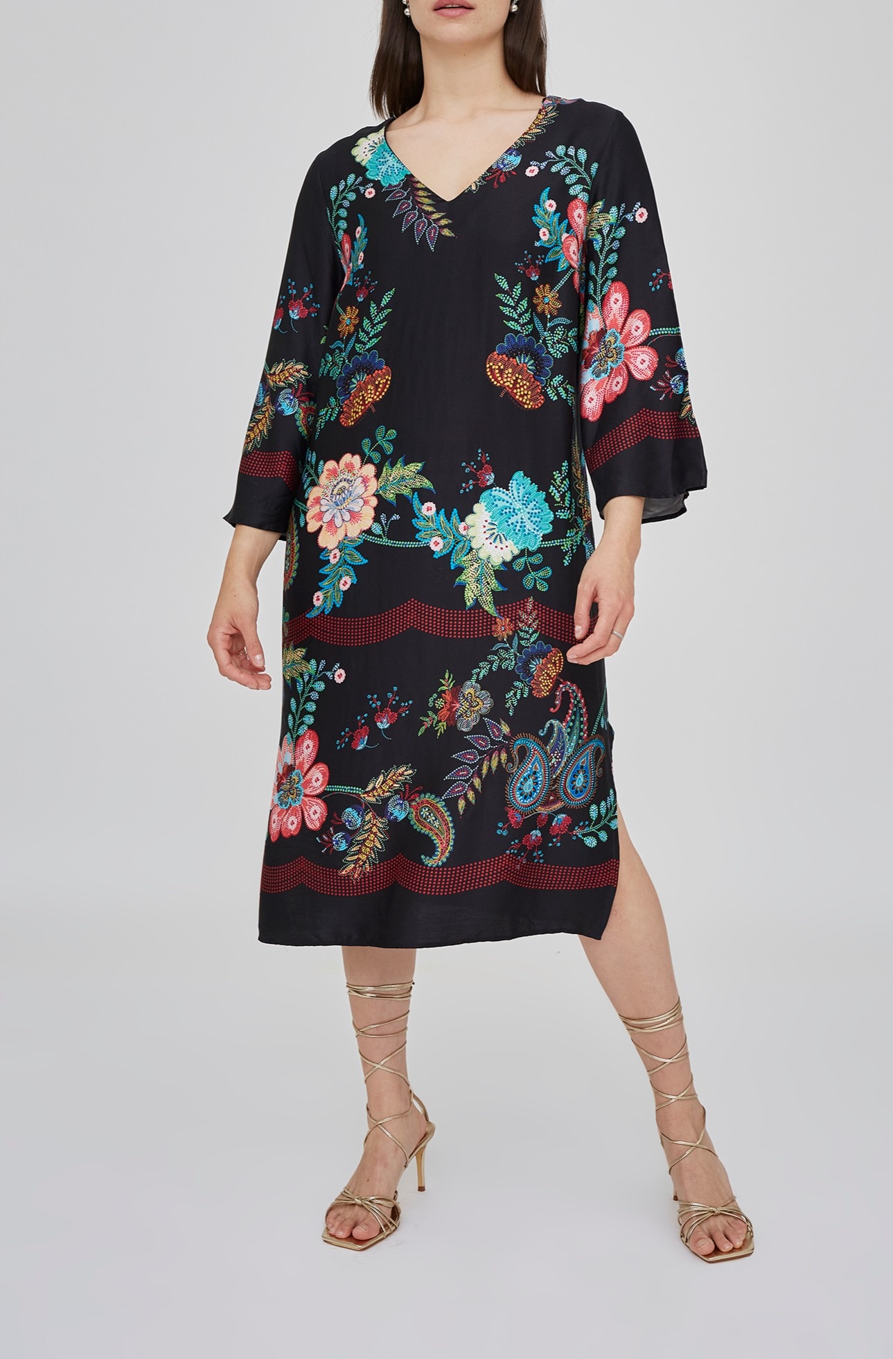 Imagen 0 de Vestido de mujer largo midi estampado con manga 3/4