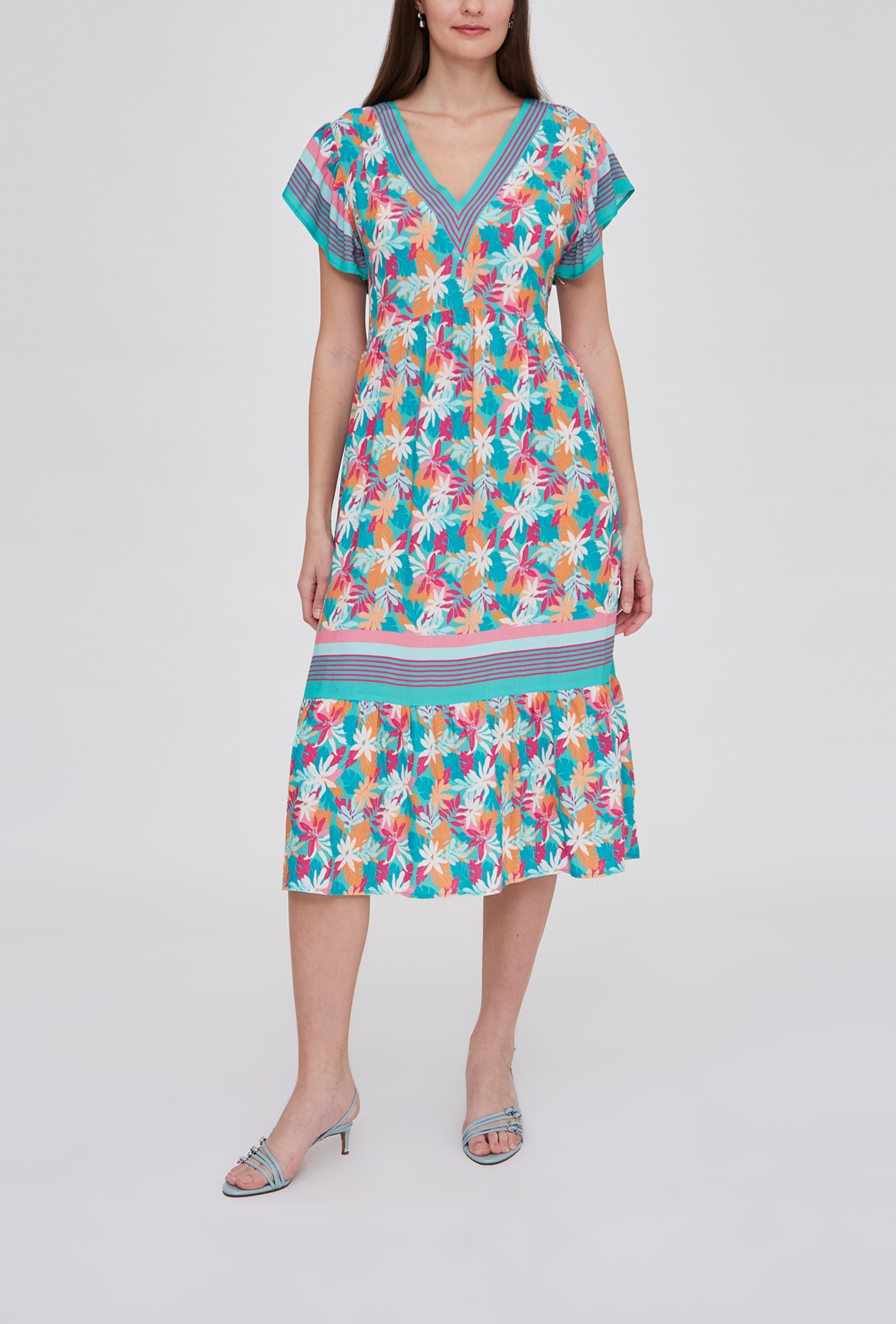 Imagen 0 de Vestido de mujer flores turquesa posicionado