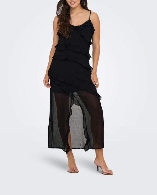 Imagen 0 de Vestido largo con volantes y transparencias de mujer