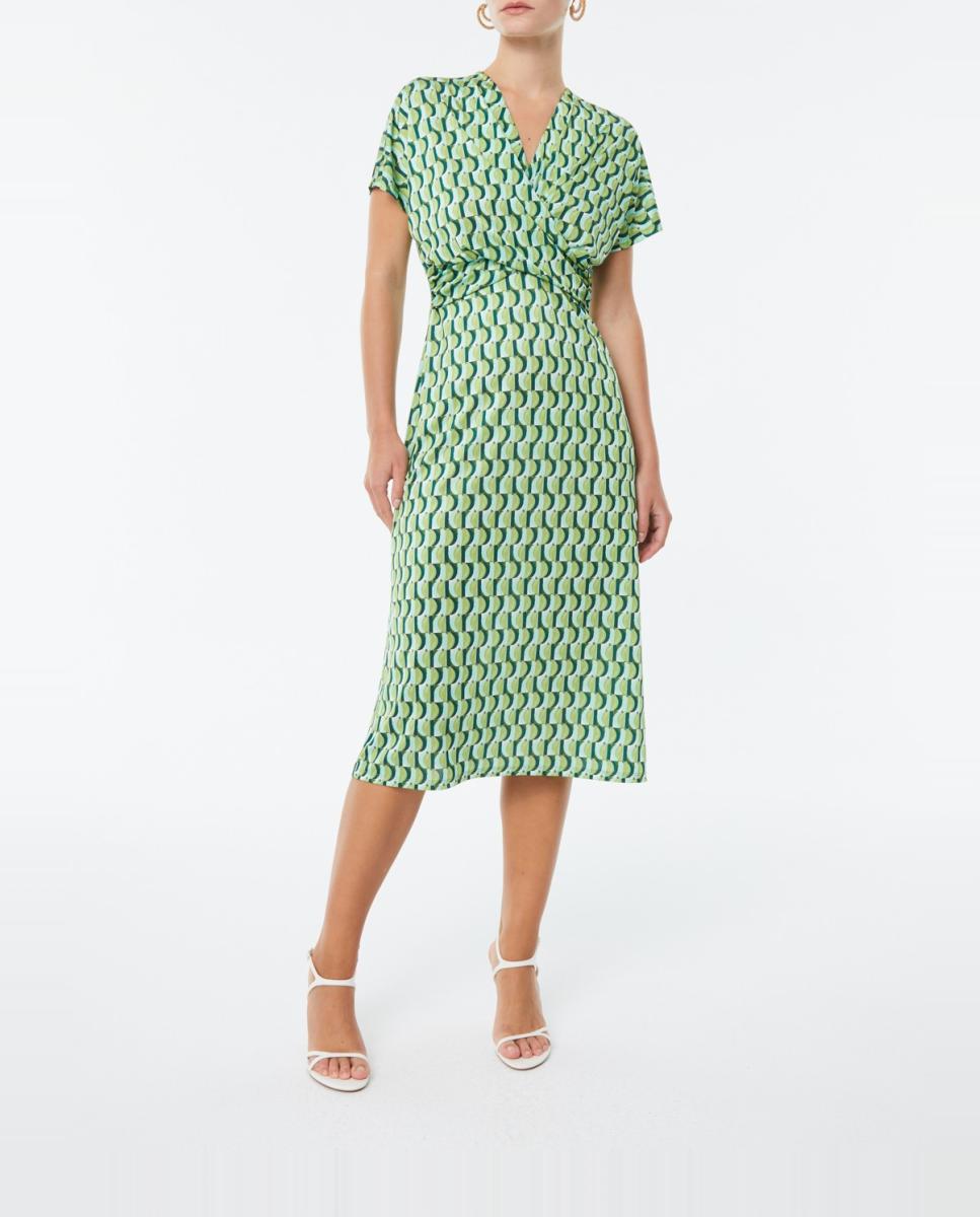 Imagen 0 de Vestido estampado de punto, manga corta y largo midi