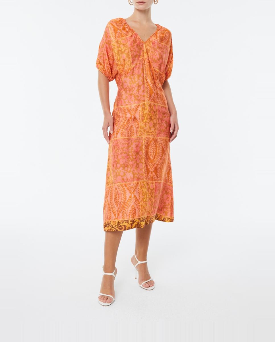 Imagen 0 de Vestido midi estampado de manga corta y escote pico