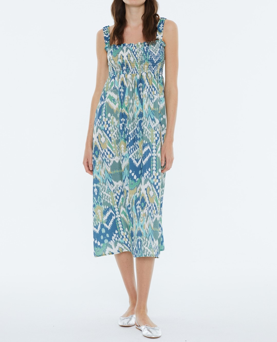 Imagen 0 de Vestido midi estampado, de tirantes.