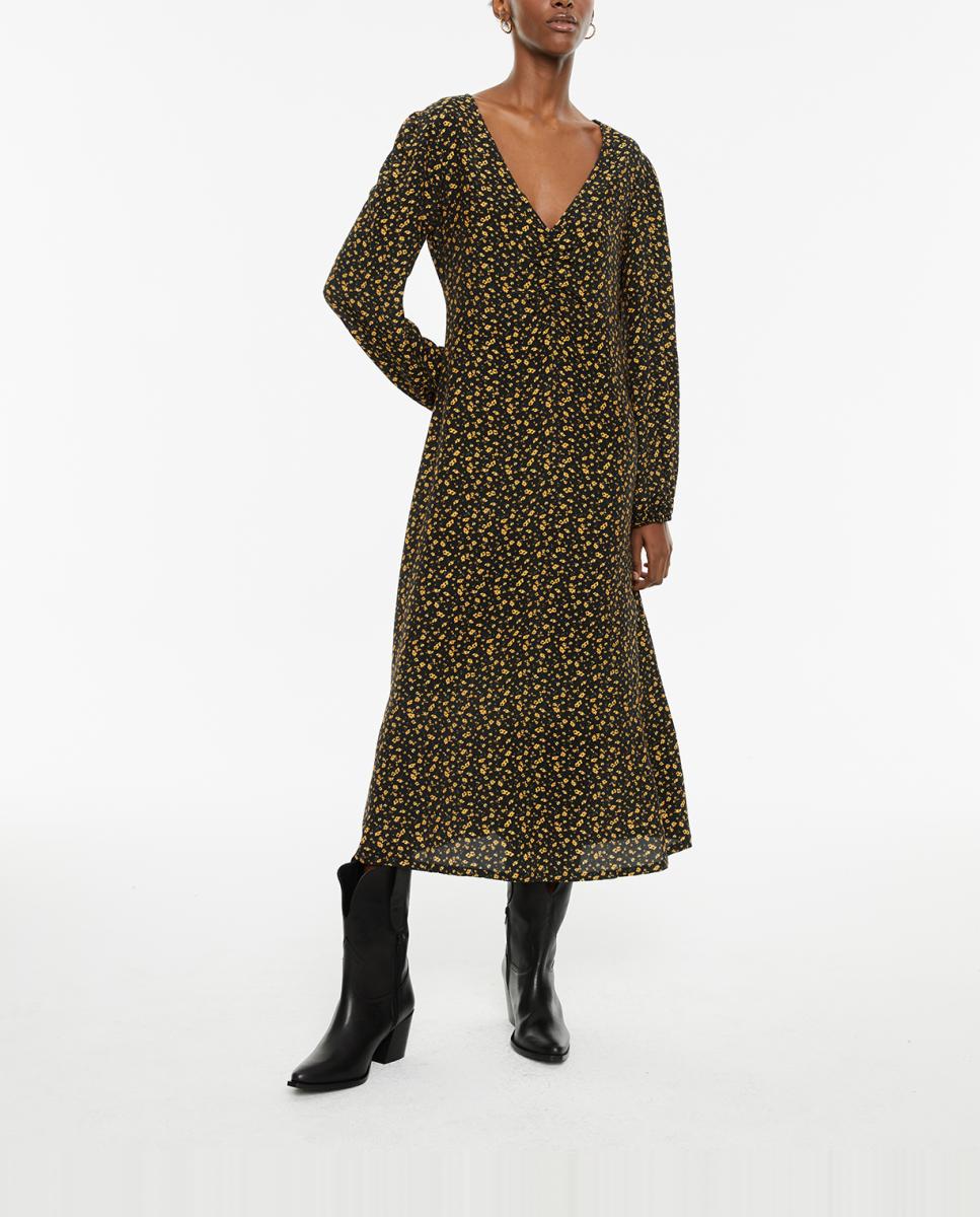 Imagen 0 de Vestido de mujer largo estampado floral con frunce en el escote